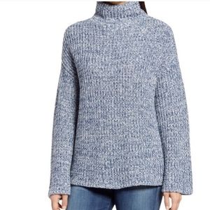 Caslon Shaker Knit Mock Neck Sweater Blue Ensign Ivory White Marl Medium NWT